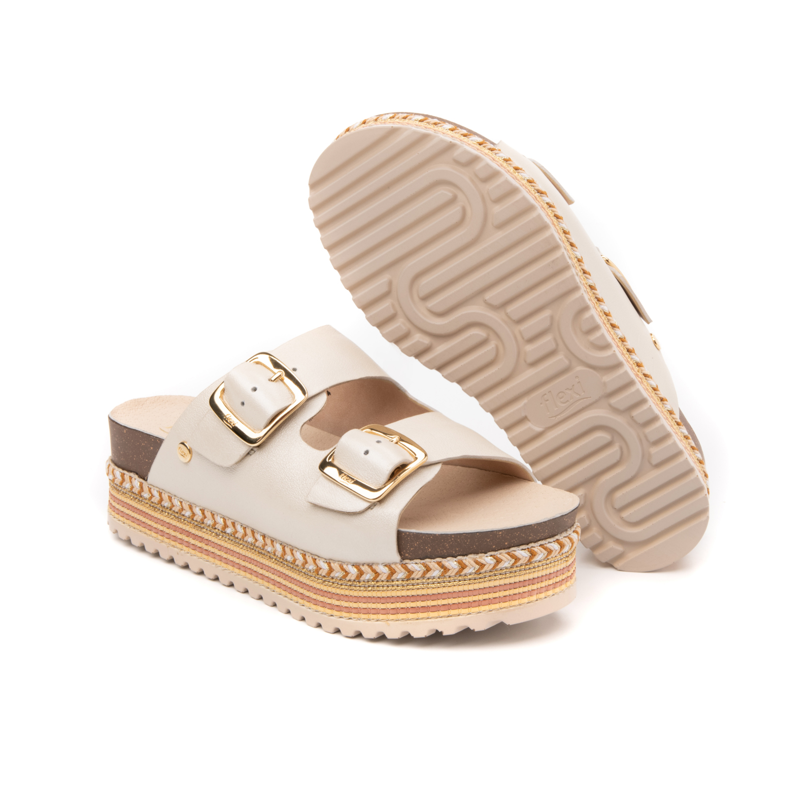 Sandalia Casual Flexi Con Plantilla Anatómica Para Mujer - Estilo 100301 Perla