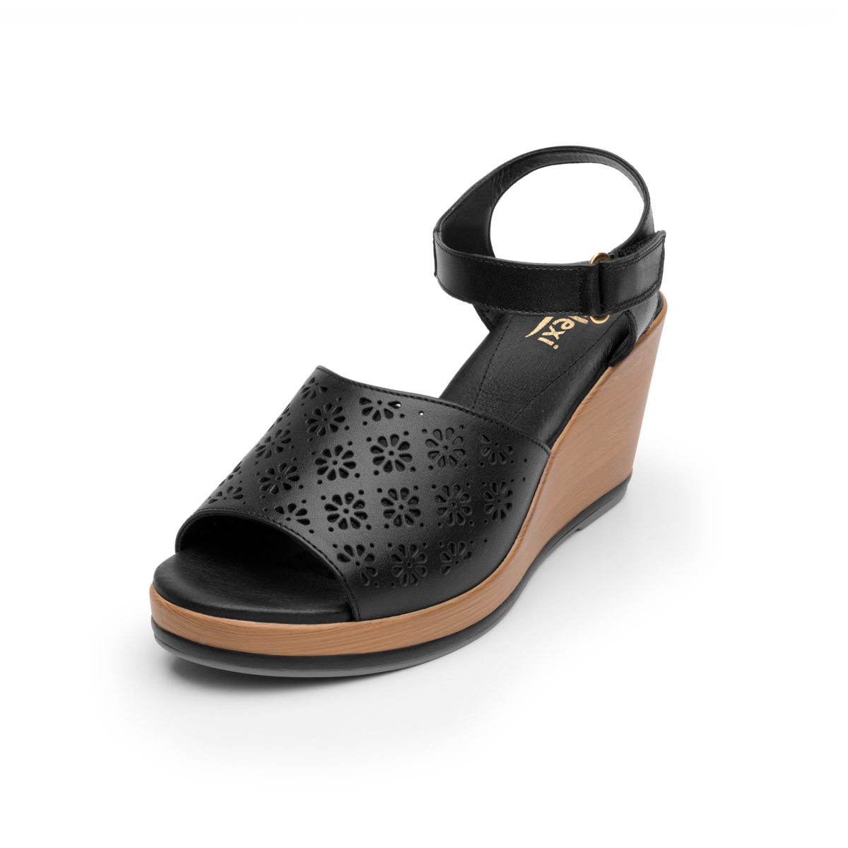 Sandalia Urbana Flexi Con Perforados Decorativos Para Mujer - Estilo 100707 Negro