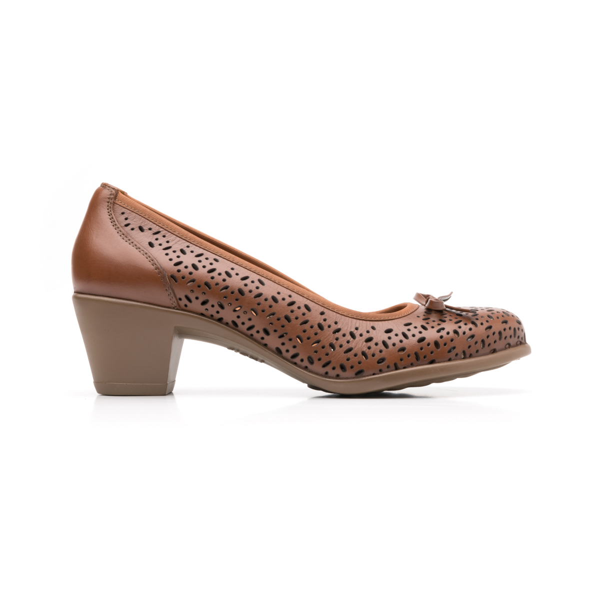 Zapato De Tacón Para Oficina Flexi 15421 Con Perforado Láser Y Moño Para Mujer - Estilo 15421 Tan