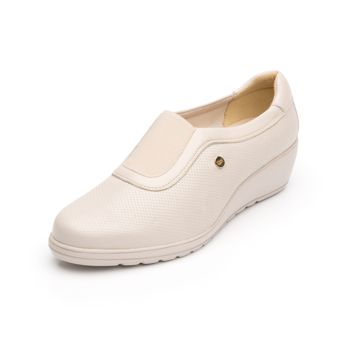 Flat Casual Flexi Con Cuña Media Ligera Y Elástico Central Para Mujer - Estilo 35109 Hueso