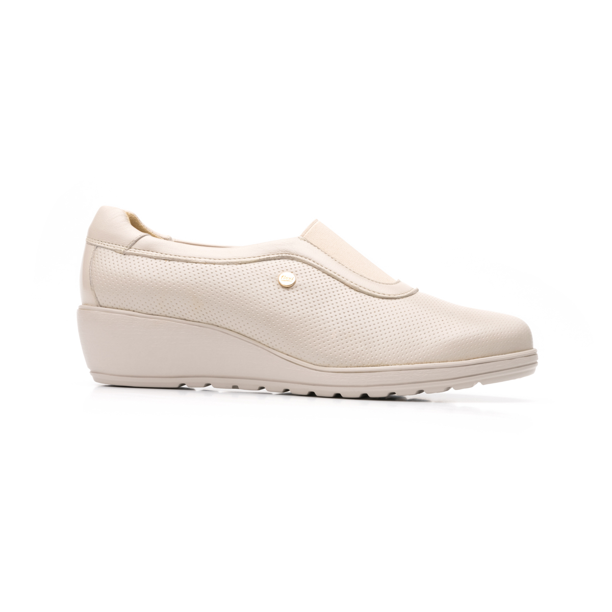 Flat Casual Flexi Con Cuña Media Ligera Y Elástico Central Para Mujer - Estilo 35109 Hueso