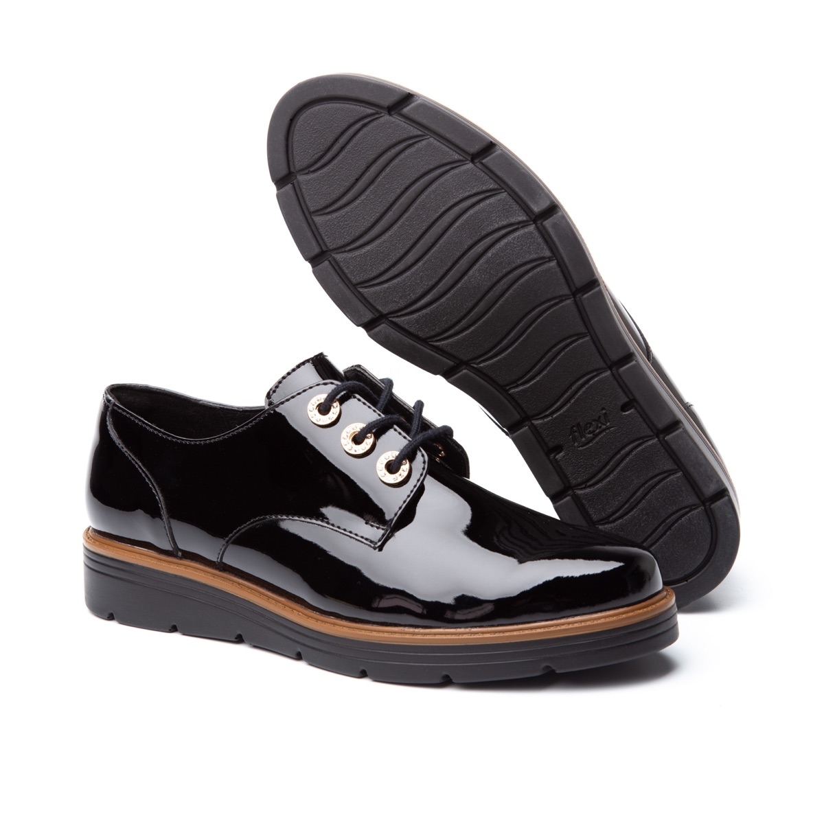 Zapato Trendy Casual Flexi Con Brillo Charol Para Mujer - Estilo 45713 Negro