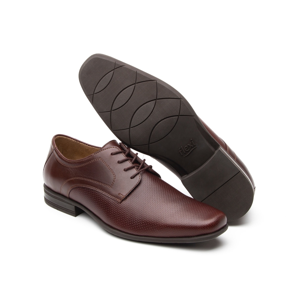 Zapato De Vestir Para Oficina Flexi Con Piel Grabada Para Hombre - Estilo 90708 Nogal